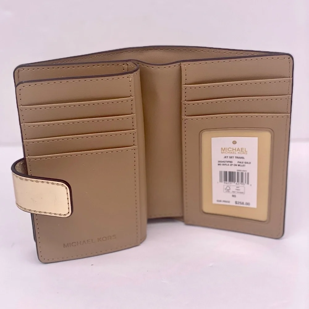Michael Kors Gold Bifold Medium Wallet Pale Gold